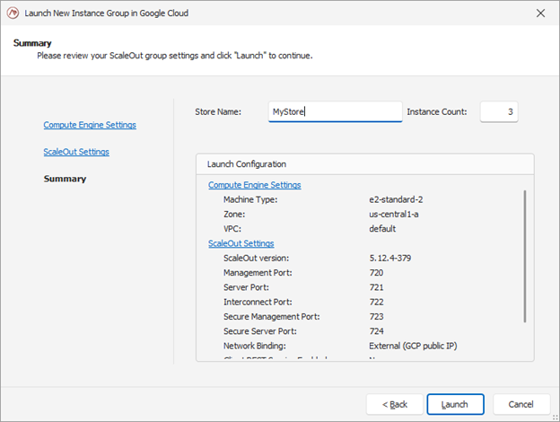 Screenshot of the ScaleOut Management Console shows deployment of a a distributed cache to Google Cloud with just a name and number of instances.