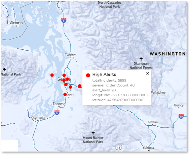 An example of geospatial mapping for a continuous, real-time query